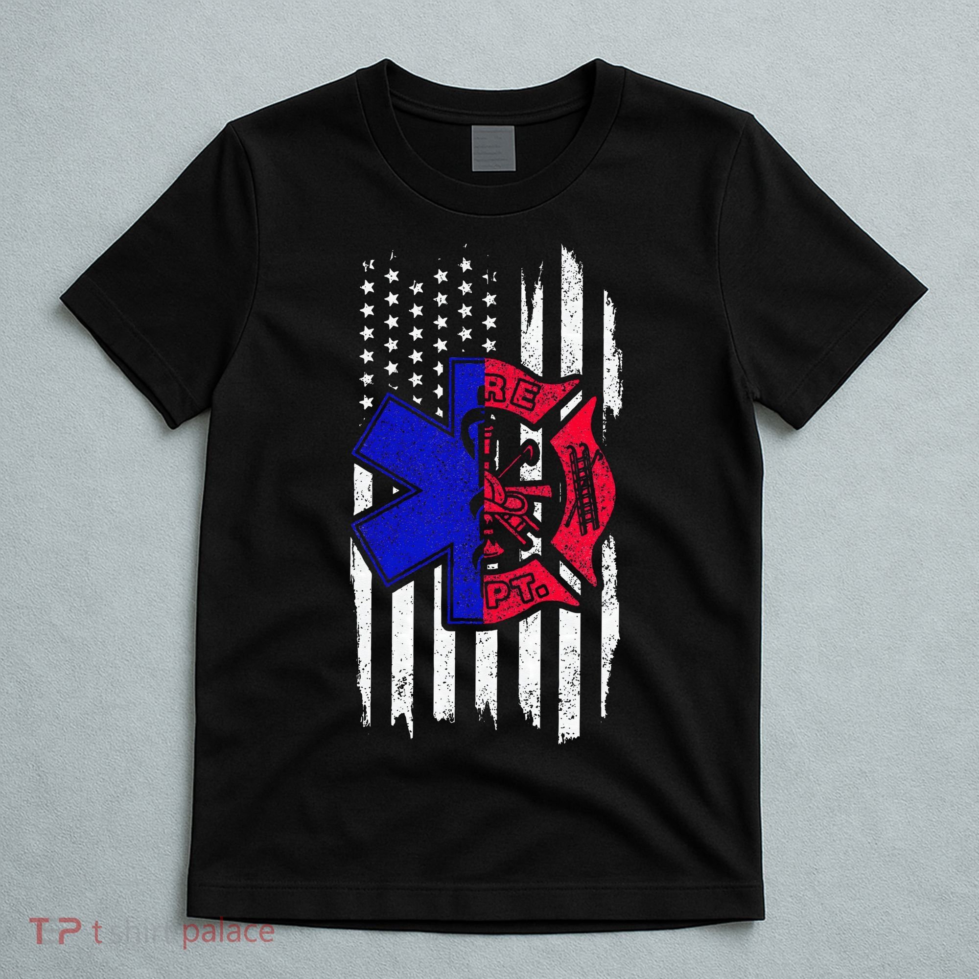 EMT Firefighter Paramedic Fireman EMS American Flag T-Shirt