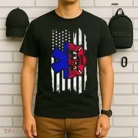 EMT Firefighter Paramedic Fireman EMS American Flag T-Shirt thumb 6