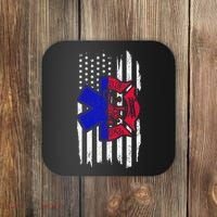 EMT Firefighter Paramedic Fireman EMS American Flag Coaster thumb 0