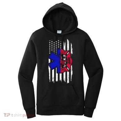 EMT Firefighter Paramedic Fireman EMS American Flag Women's Hoodie