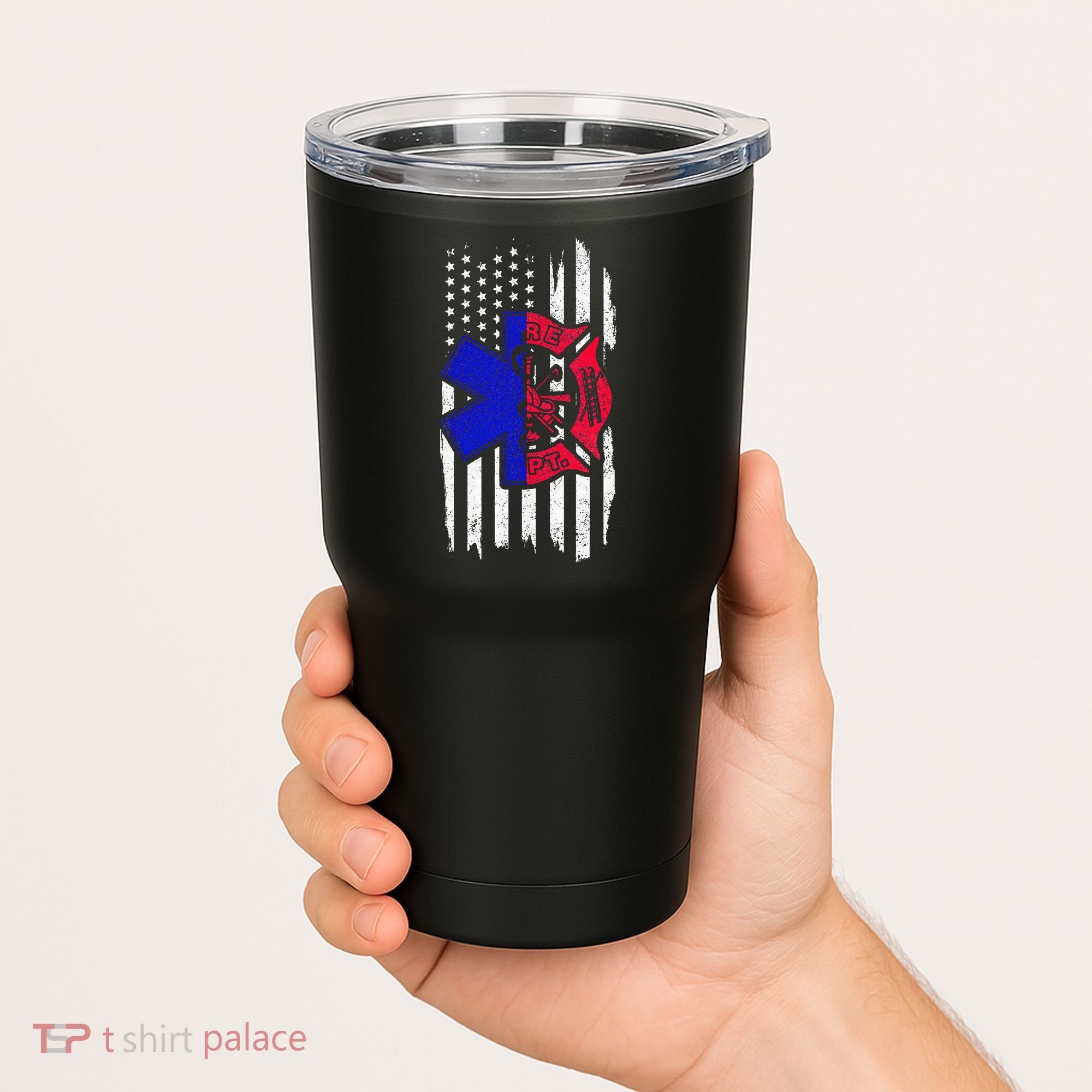 EMT Firefighter Paramedic Fireman EMS American Flag Tumbler