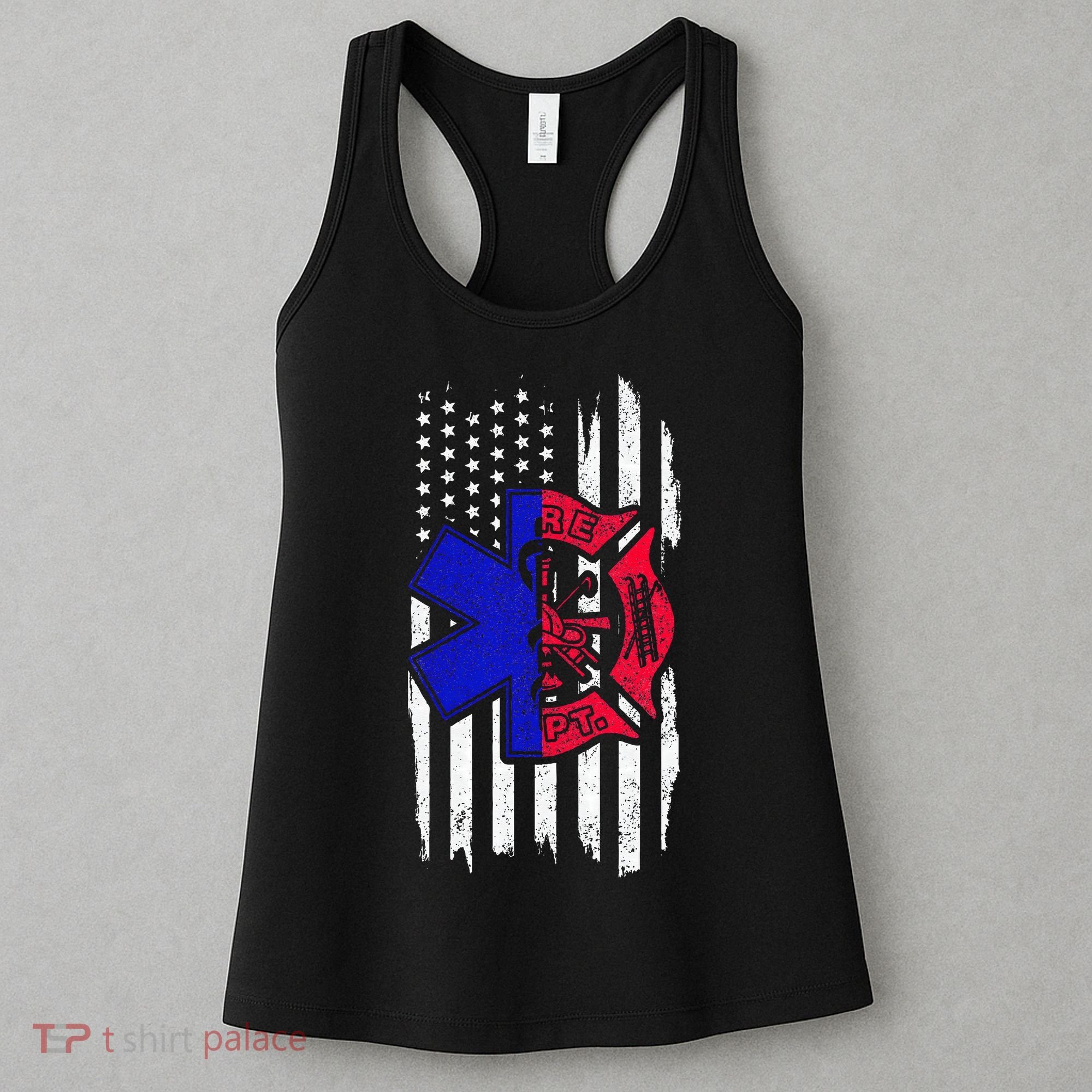 EMT Firefighter Paramedic Fireman EMS American Flag Women's Tank Top