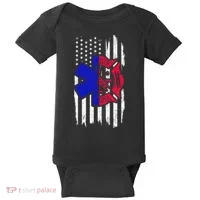 EMT Firefighter Paramedic Fireman EMS American Flag Baby Bodysuit thumb 0