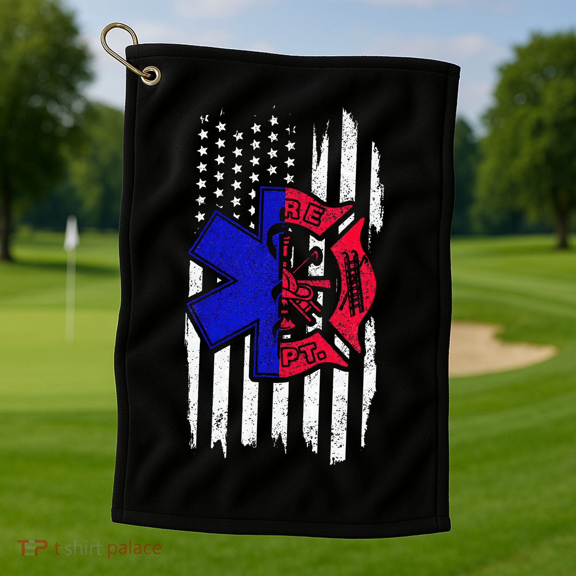 EMT Firefighter Paramedic Fireman EMS American Flag Golf Towel