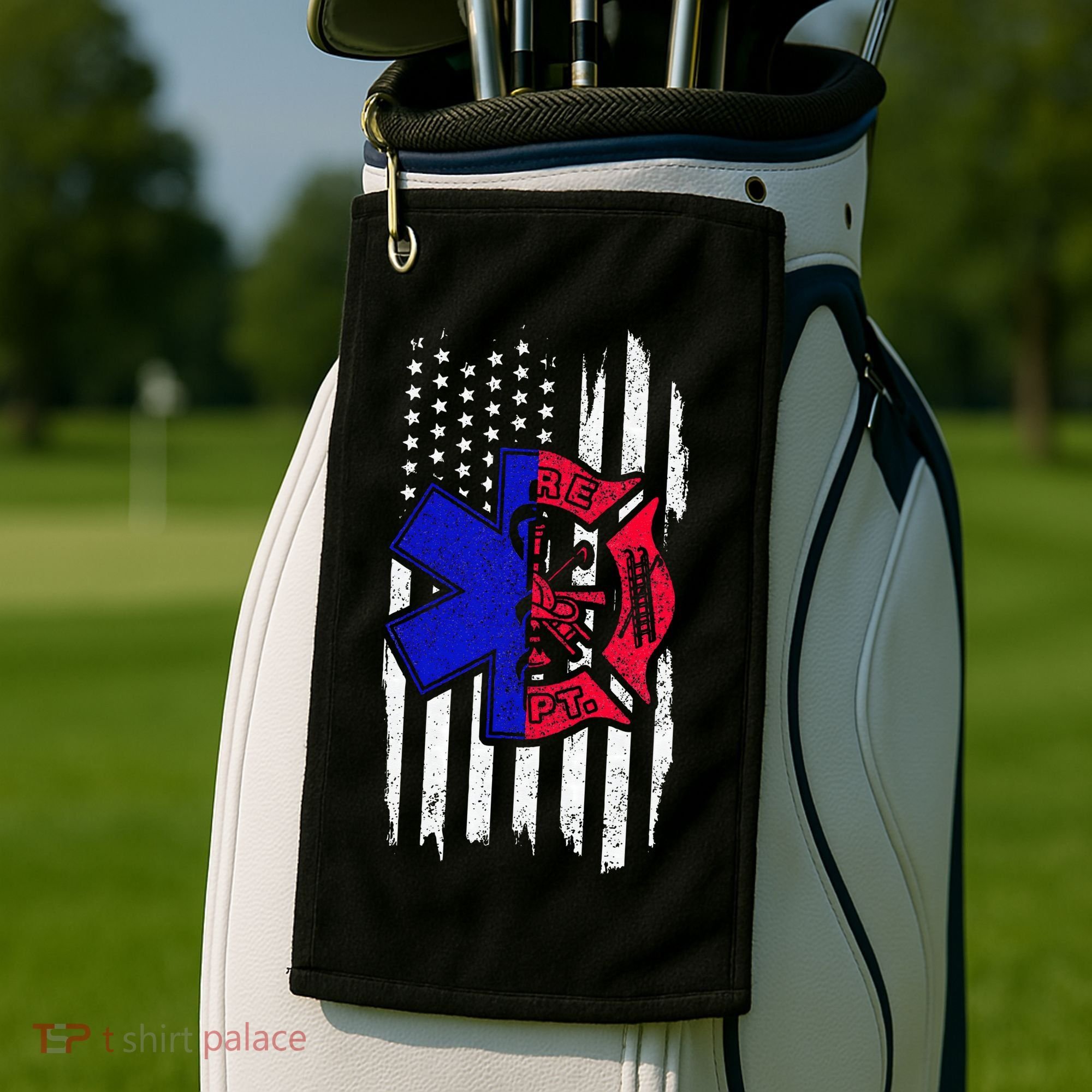 EMT Firefighter Paramedic Fireman EMS American Flag Golf Towel