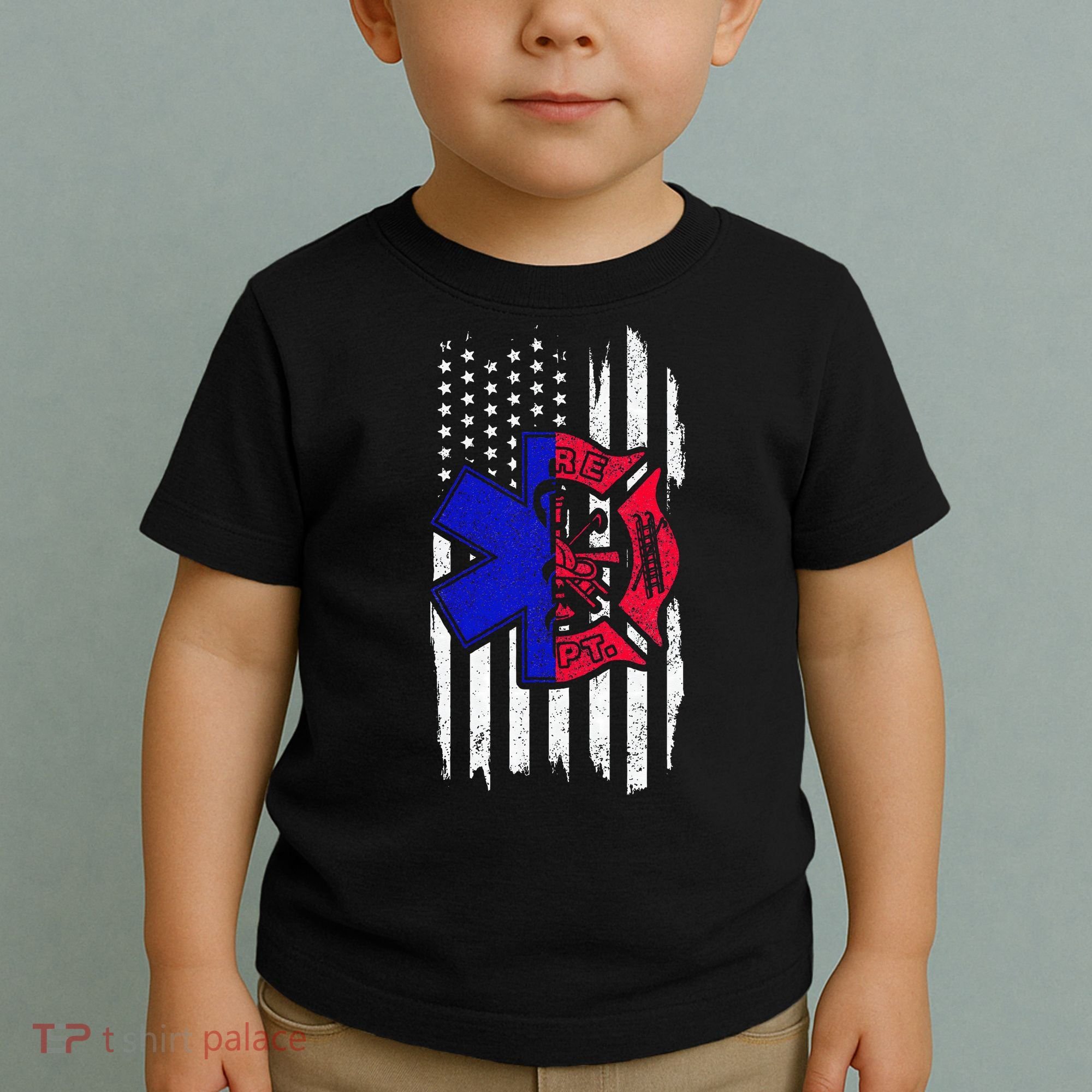 EMT Firefighter Paramedic Fireman EMS American Flag Toddler T-Shirt
