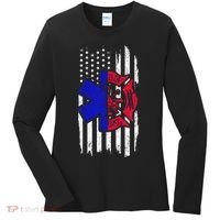 EMT Firefighter Paramedic Fireman EMS American Flag Women's Long Sleeve Shirt thumb 0