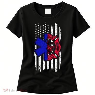EMT Firefighter Paramedic Fireman EMS American Flag Women's T-Shirt