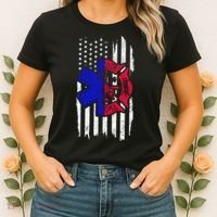 EMT Firefighter Paramedic Fireman EMS American Flag Women's T-Shirt thumb 2