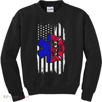 EMT Firefighter Paramedic Fireman EMS American Flag Kids Sweatshirt