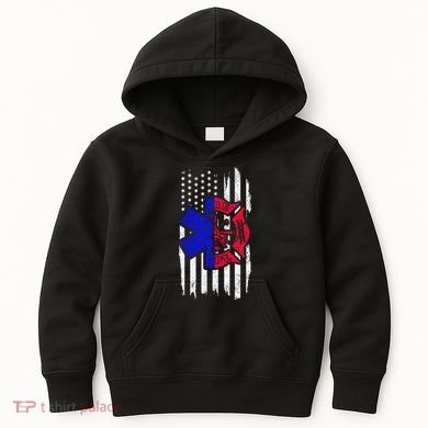 EMT Firefighter Paramedic Fireman EMS American Flag Kids Hoodie
