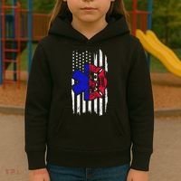 EMT Firefighter Paramedic Fireman EMS American Flag Kids Hoodie thumb 3