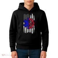 EMT Firefighter Paramedic Fireman EMS American Flag Kids Hoodie thumb 4