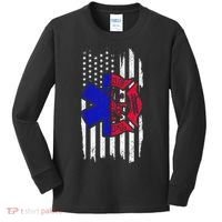 EMT Firefighter Paramedic Fireman EMS American Flag Kids Long Sleeve Shirt thumb 0