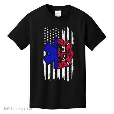 EMT Firefighter Paramedic Fireman EMS American Flag Kids T-Shirt