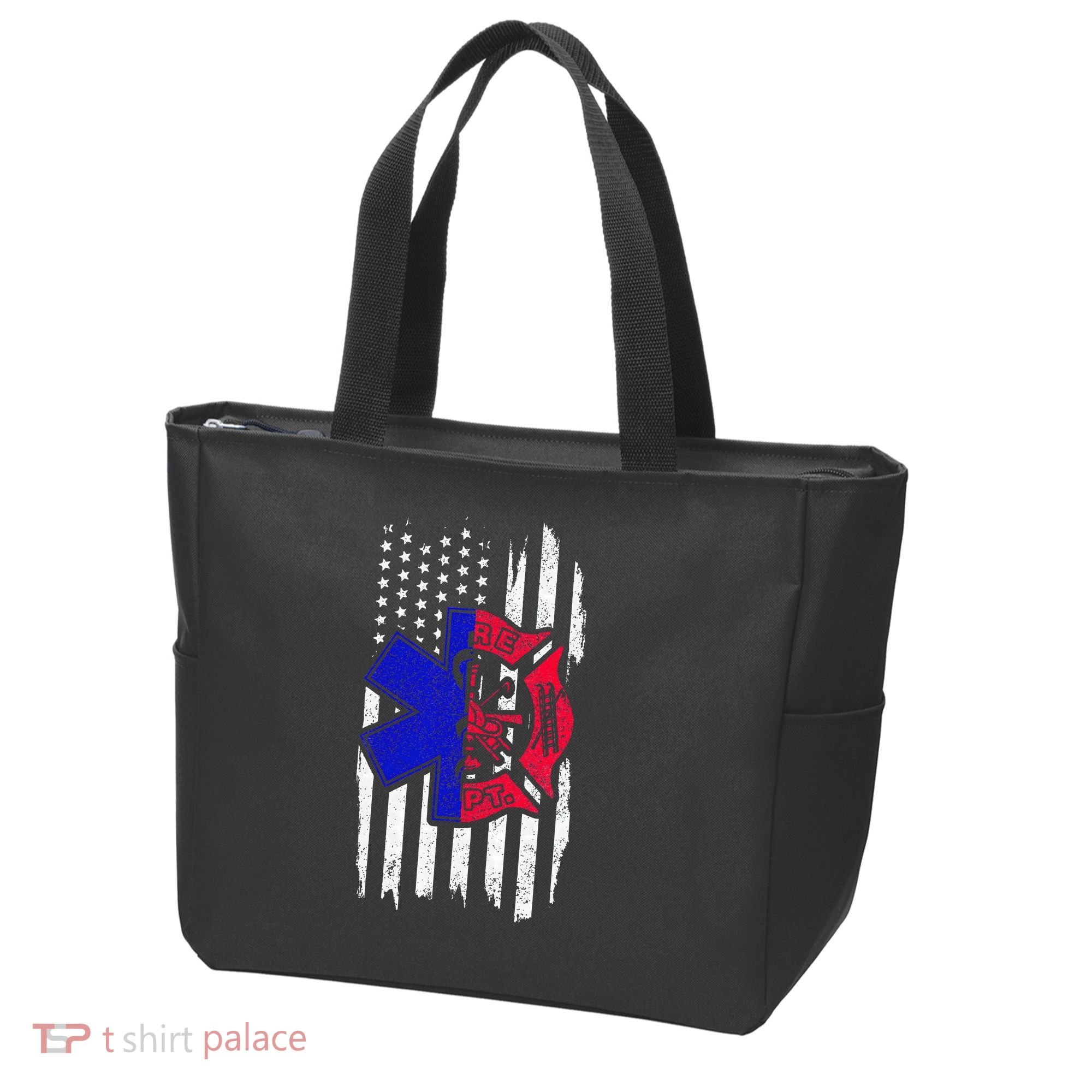 EMT Firefighter Paramedic Fireman EMS American Flag Tote Bag