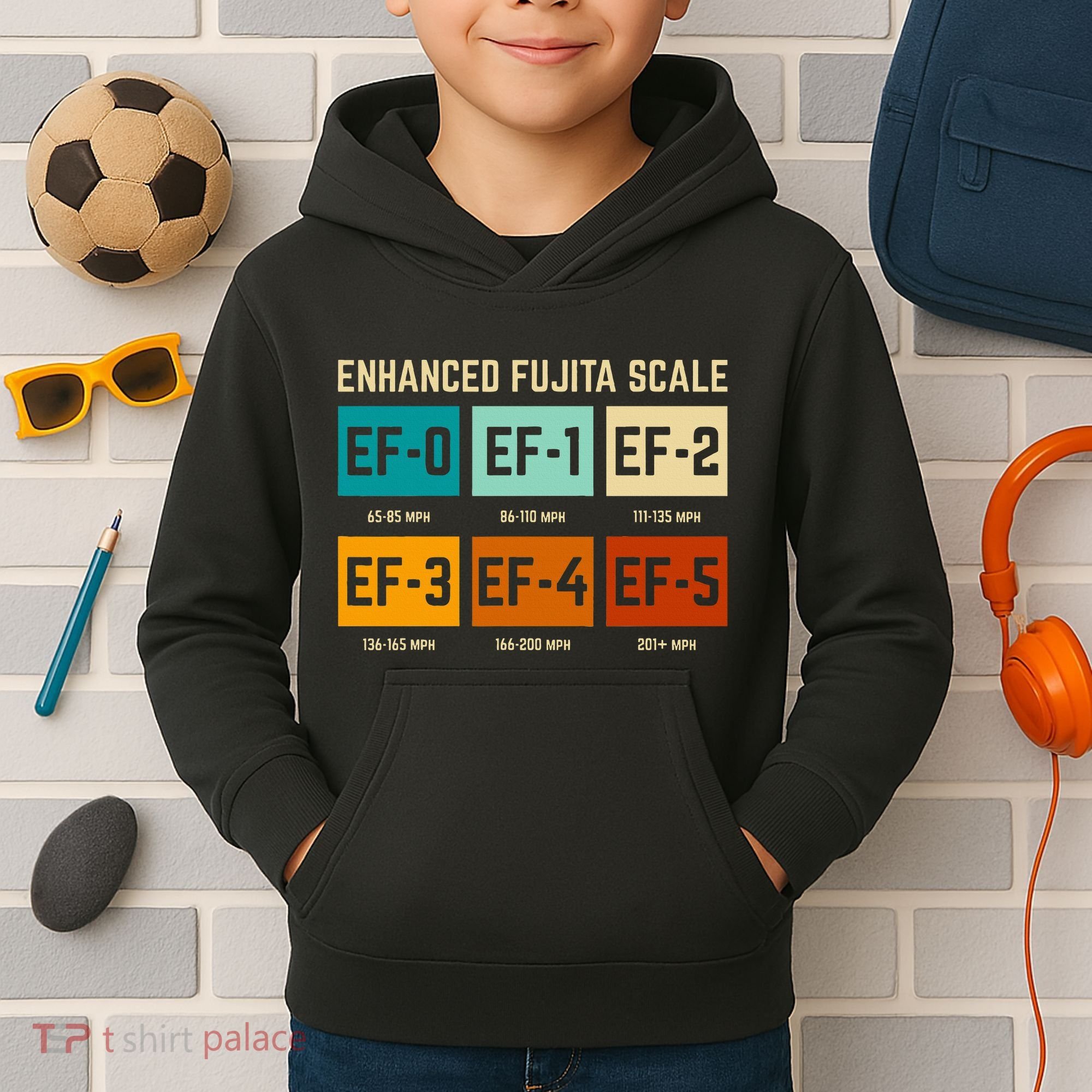 Enhanced Fujita Scale Tornado For Retro Storm Chaser Kids Hoodie