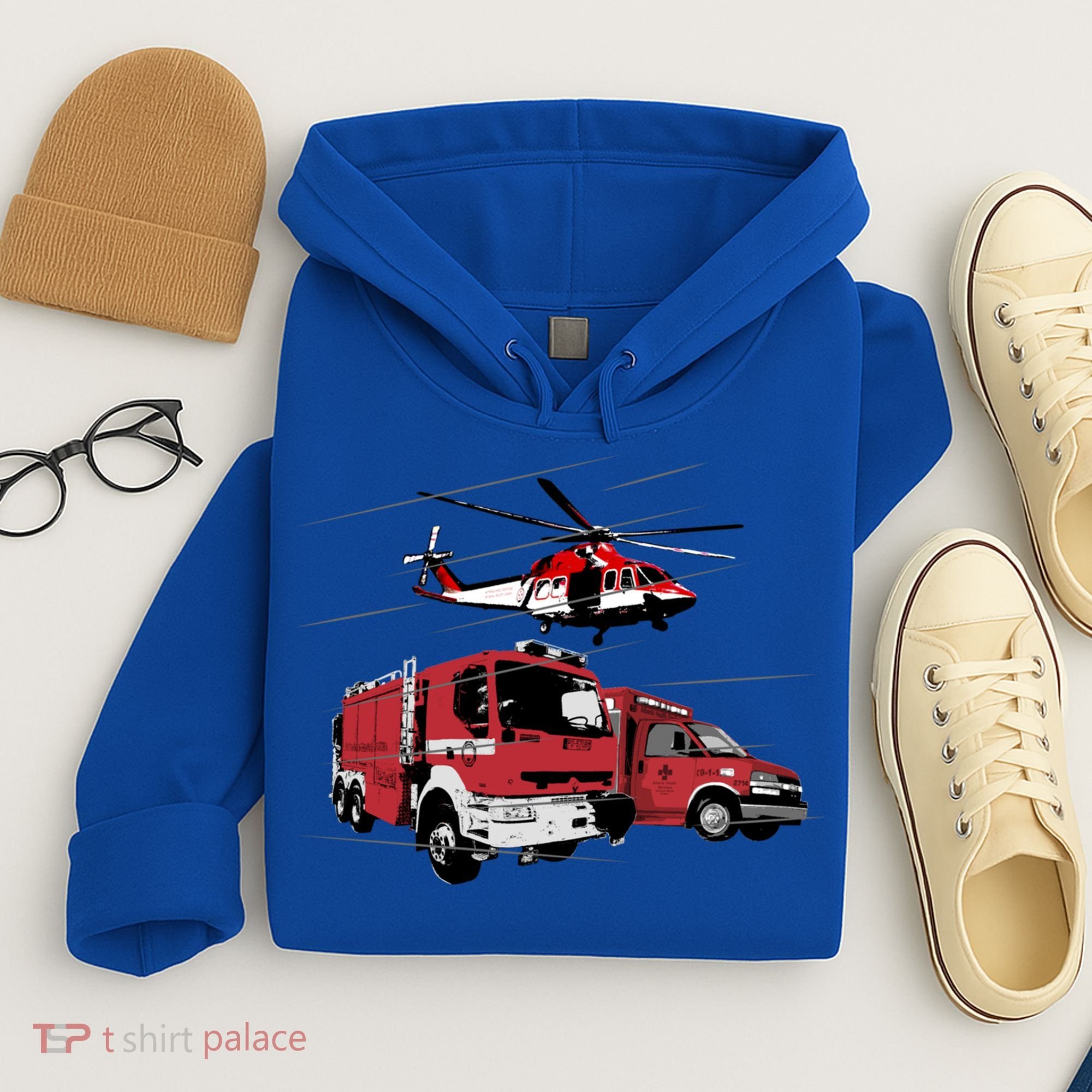 Ems Fire Truck Ambulance Rescue Helicopter Gift Cool Gift Hoodie