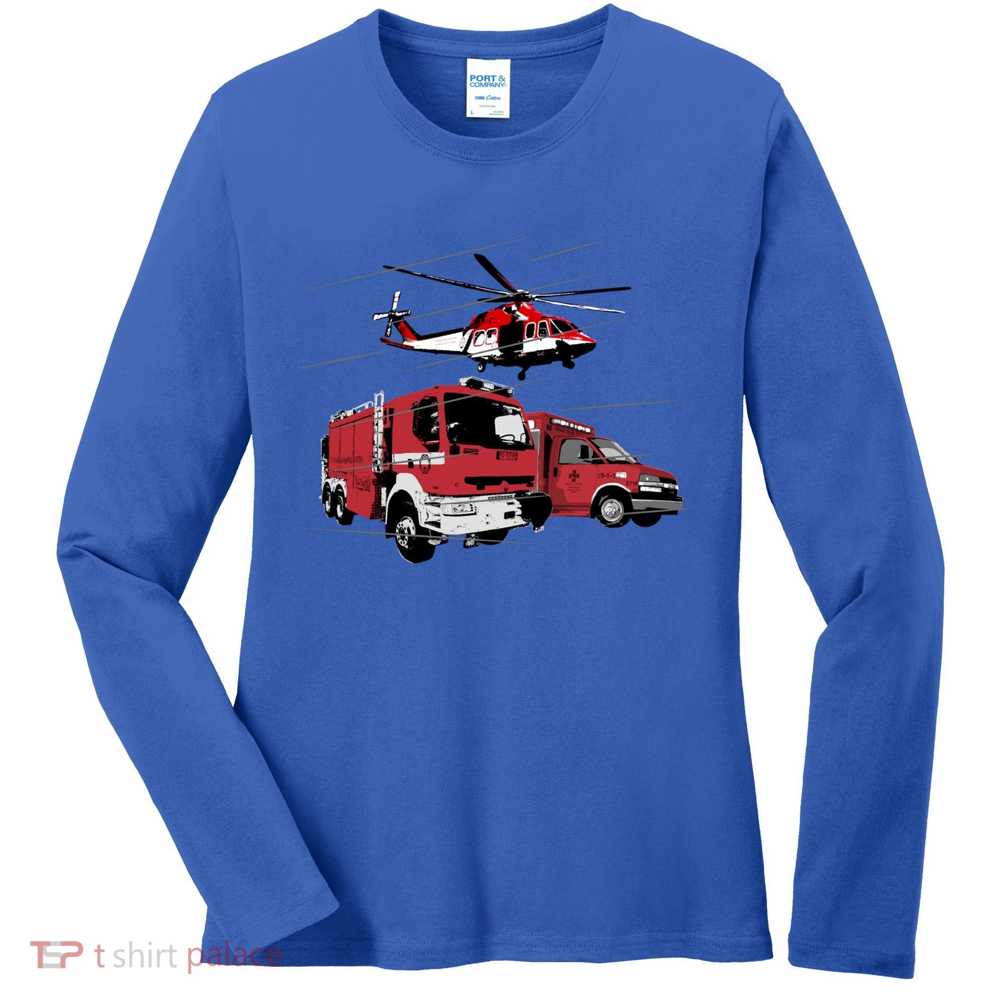 Ems Fire Truck Ambulance Rescue Helicopter Gift Cool Gift Women's Long Sleeve Shirt