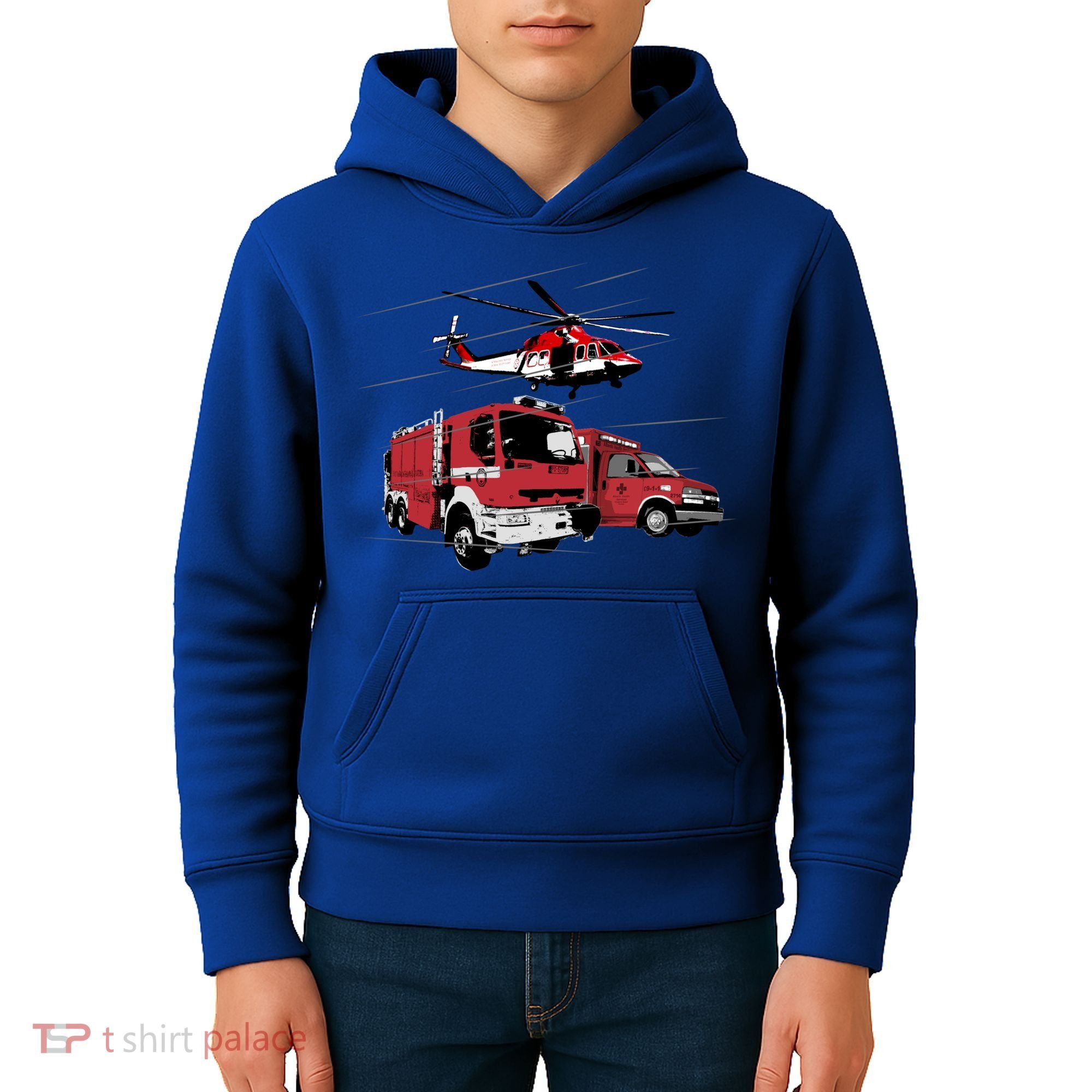 Ems Fire Truck Ambulance Rescue Helicopter Gift Cool Gift Kids Hoodie