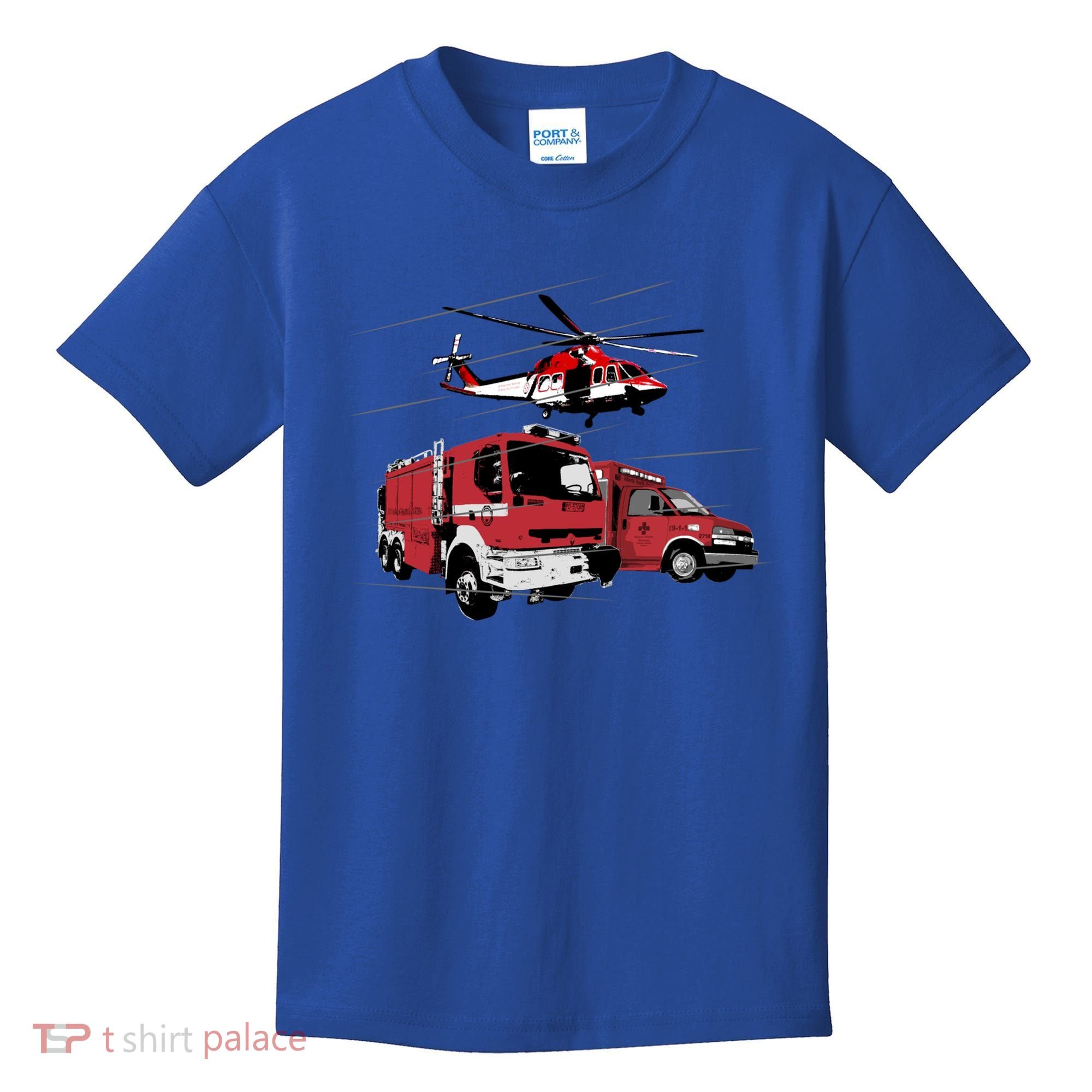 Ems Fire Truck Ambulance Rescue Helicopter Gift Cool Gift Kids T-Shirt