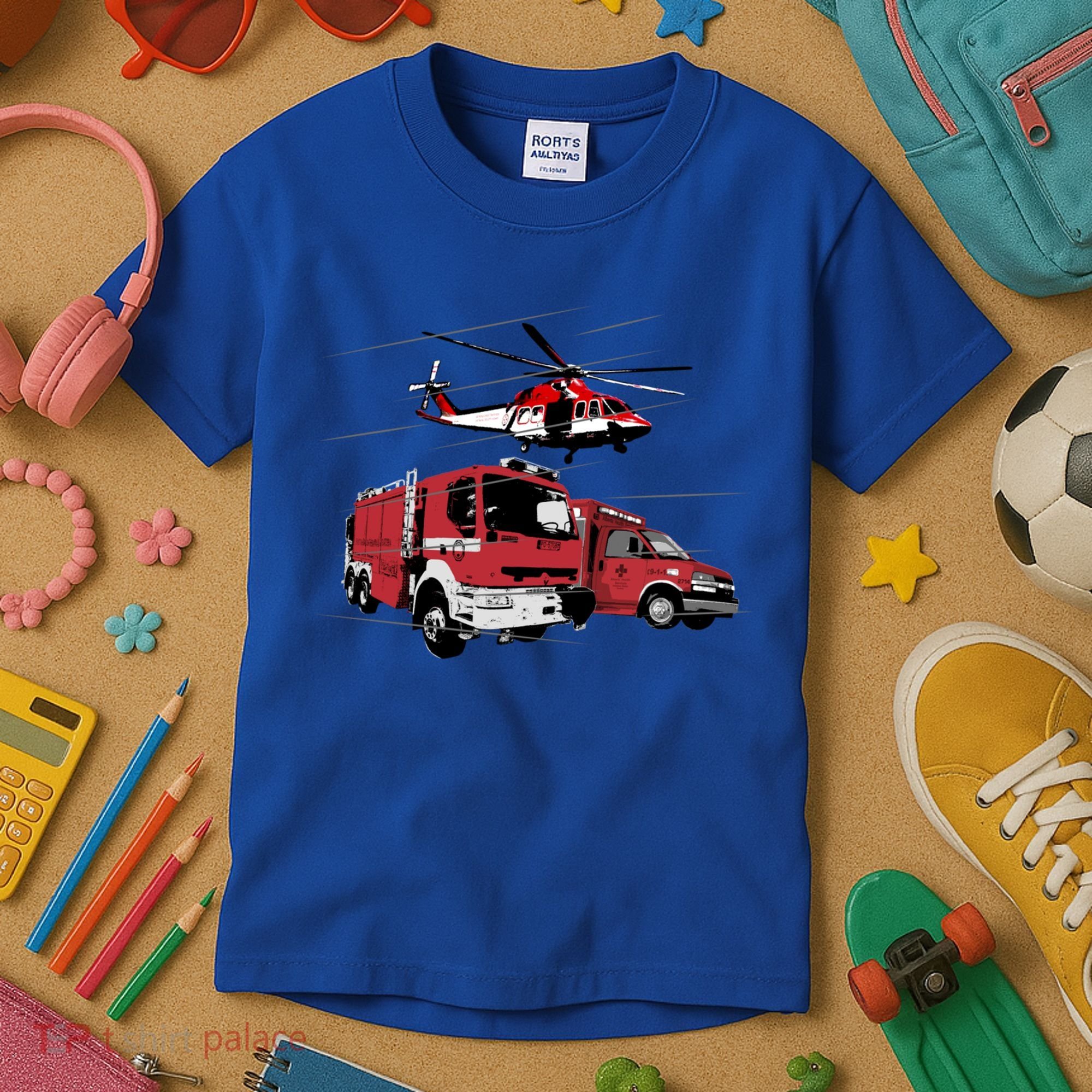 Ems Fire Truck Ambulance Rescue Helicopter Gift Cool Gift Kids T-Shirt