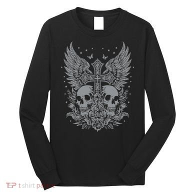 Emo Grunge Aesthetic Goth Skull Cross Gothic Butterfly Long Sleeve Shirt