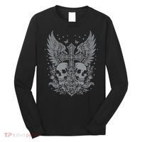 Emo Grunge Aesthetic Goth Skull Cross Gothic Butterfly Long Sleeve Shirt thumb 0