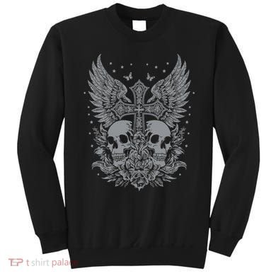 Emo Grunge Aesthetic Goth Skull Cross Gothic Butterfly Sweatshirt