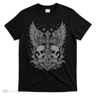 Emo Grunge Aesthetic Goth Skull Cross Gothic Butterfly T-Shirt