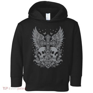 Emo Grunge Aesthetic Goth Skull Cross Gothic Butterfly Toddler Hoodie