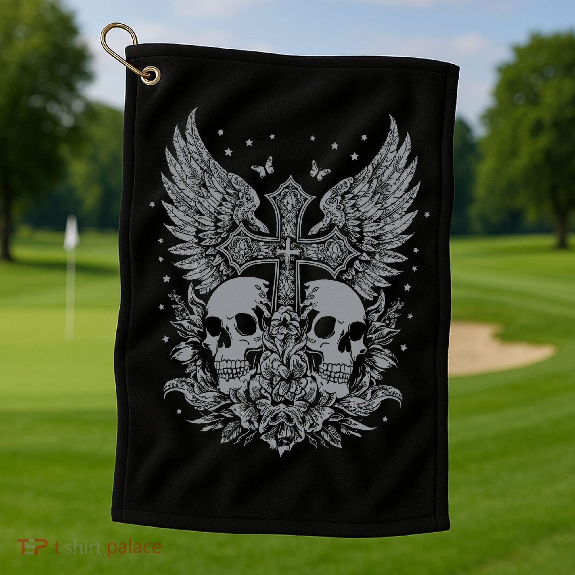 Emo Grunge Aesthetic Goth Skull Cross Gothic Butterfly Golf Towel