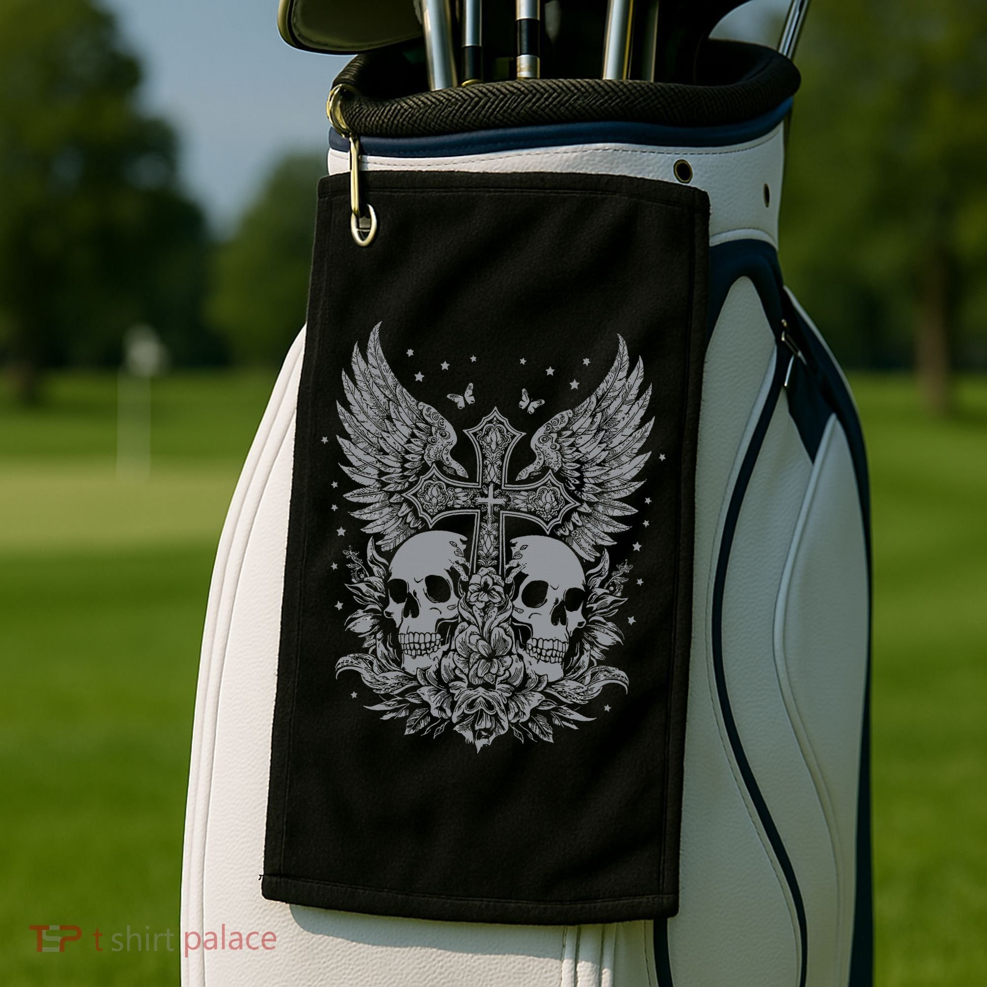 Emo Grunge Aesthetic Goth Skull Cross Gothic Butterfly Golf Towel