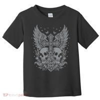 Emo Grunge Aesthetic Goth Skull Cross Gothic Butterfly Toddler T-Shirt thumb 0