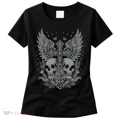 Emo Grunge Aesthetic Goth Skull Cross Gothic Butterfly Women's T-Shirt