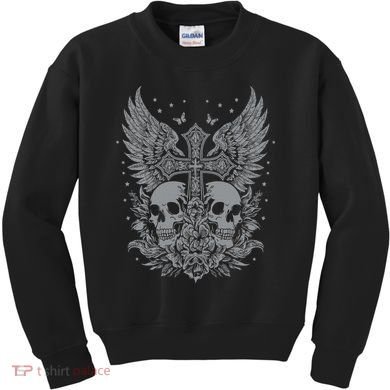 Emo Grunge Aesthetic Goth Skull Cross Gothic Butterfly Kids Sweatshirt
