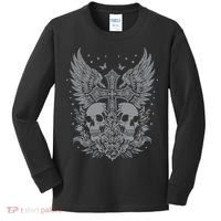 Emo Grunge Aesthetic Goth Skull Cross Gothic Butterfly Kids Long Sleeve Shirt thumb 0