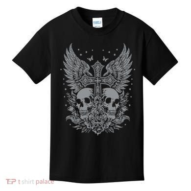 Emo Grunge Aesthetic Goth Skull Cross Gothic Butterfly Kids T-Shirt