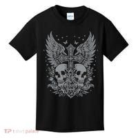 Emo Grunge Aesthetic Goth Skull Cross Gothic Butterfly Kids T-Shirt thumb 0