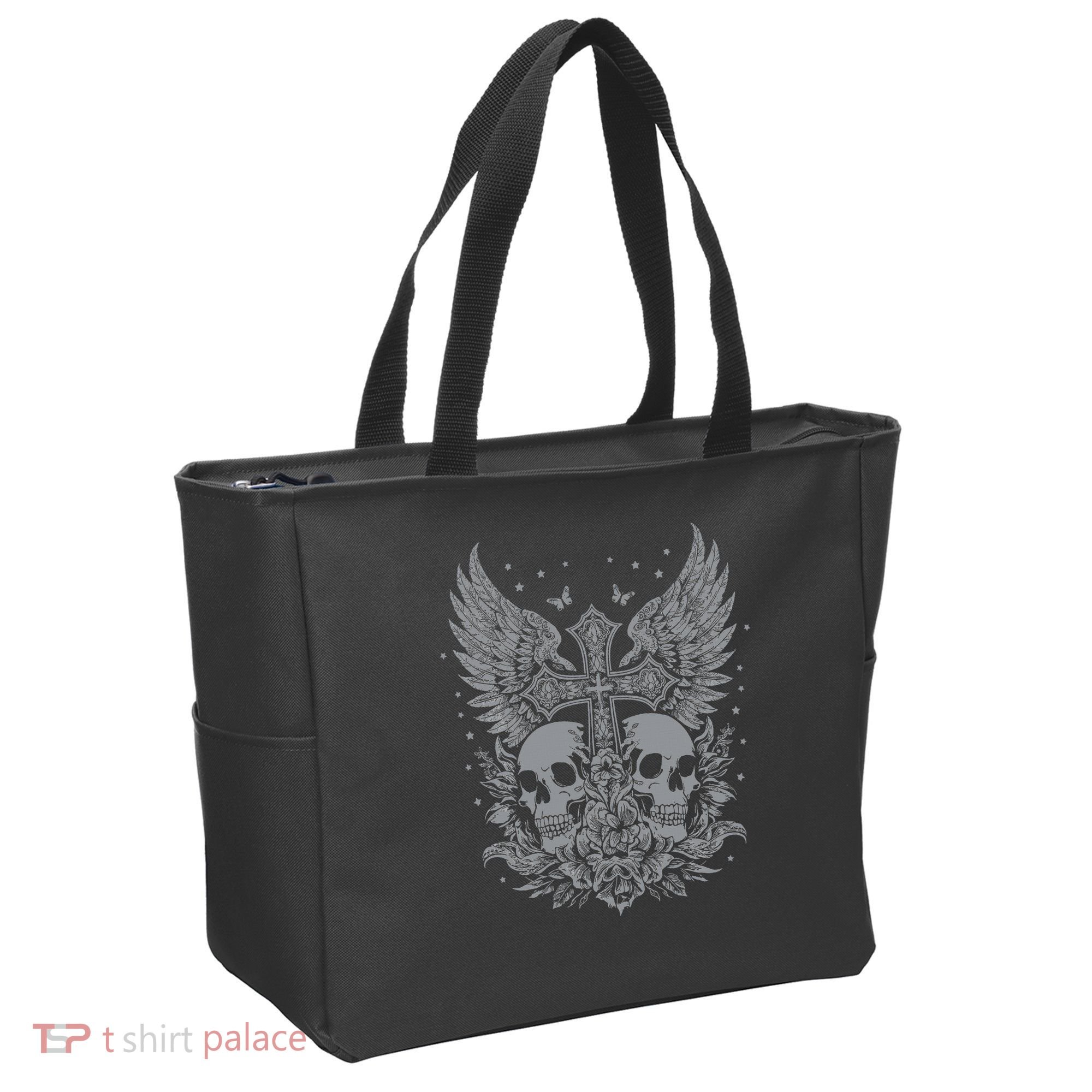 Emo Grunge Aesthetic Goth Skull Cross Gothic Butterfly Tote Bag