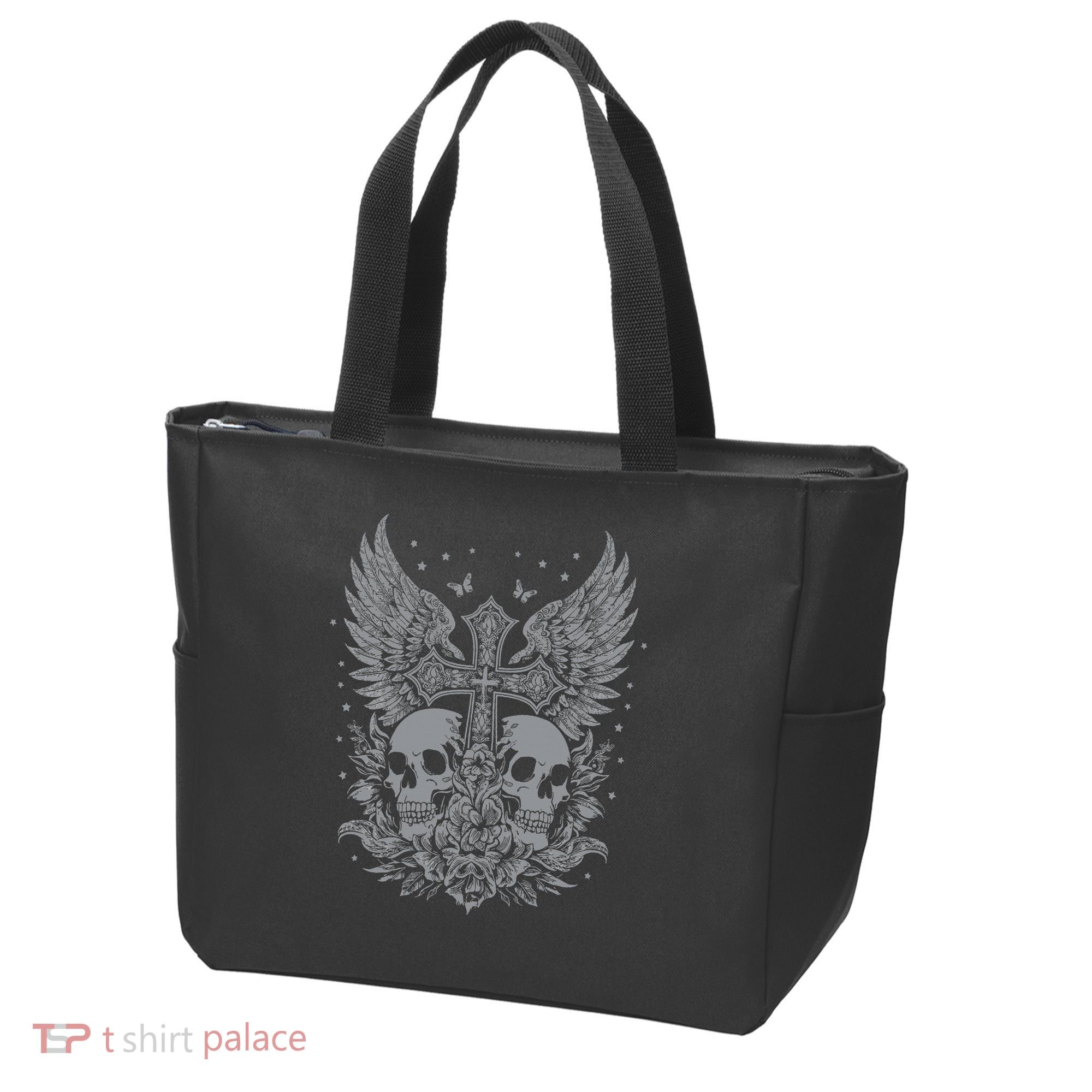Emo Grunge Aesthetic Goth Skull Cross Gothic Butterfly Tote Bag