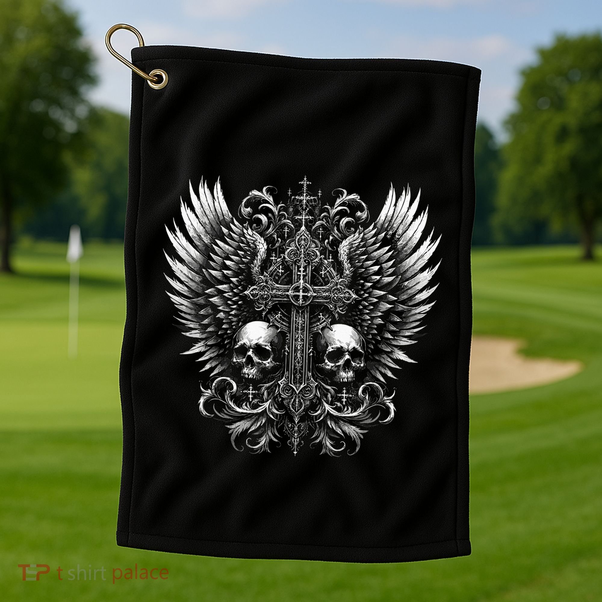 Emo Grunge Aesthetic Alt Goth Skull Cross Gothic Golf Towel