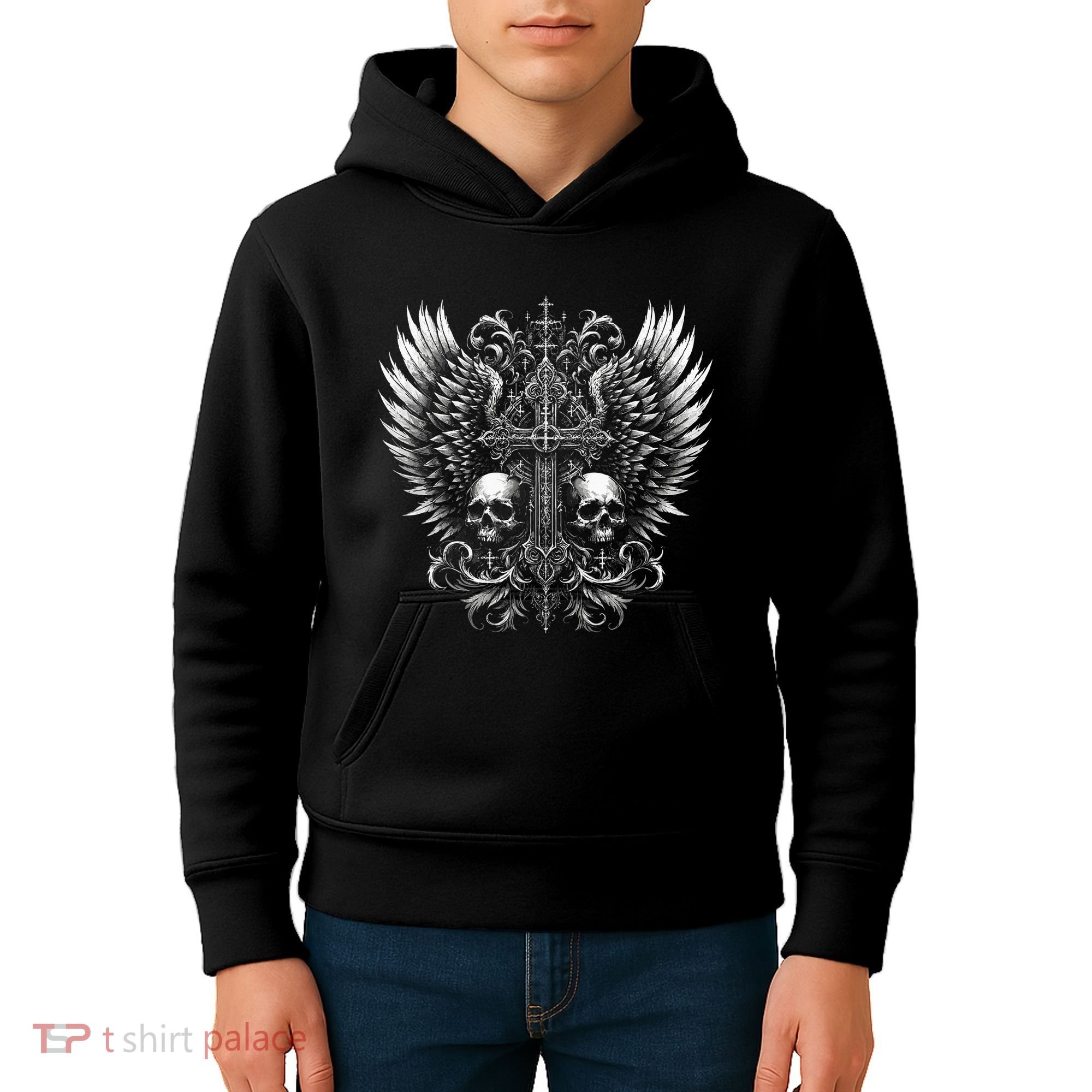 Emo Grunge Aesthetic Alt Goth Skull Cross Gothic Kids Hoodie