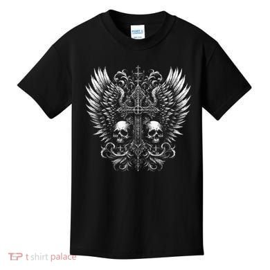 Emo Grunge Aesthetic Alt Goth Skull Cross Gothic Kids T-Shirt