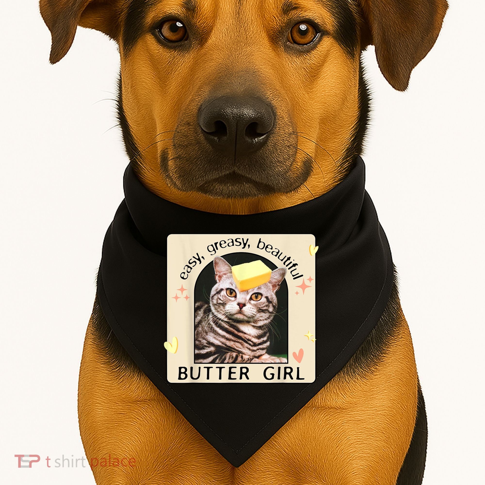 Easy Greasy Beautiful Butter Girl Cat Graphic USA-Made Doggie Bandana