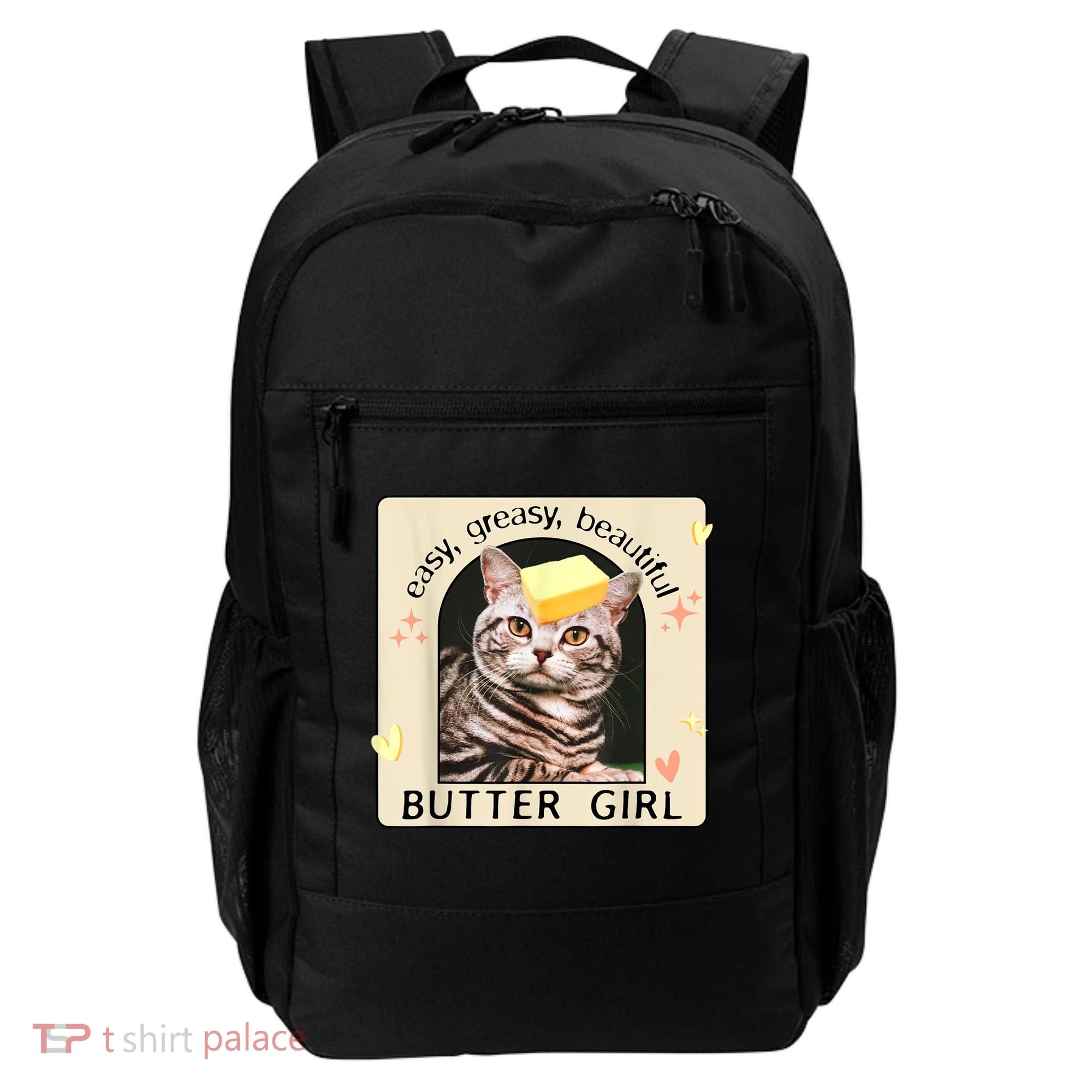 Easy Greasy Beautiful Butter Girl Cat Graphic Backpack