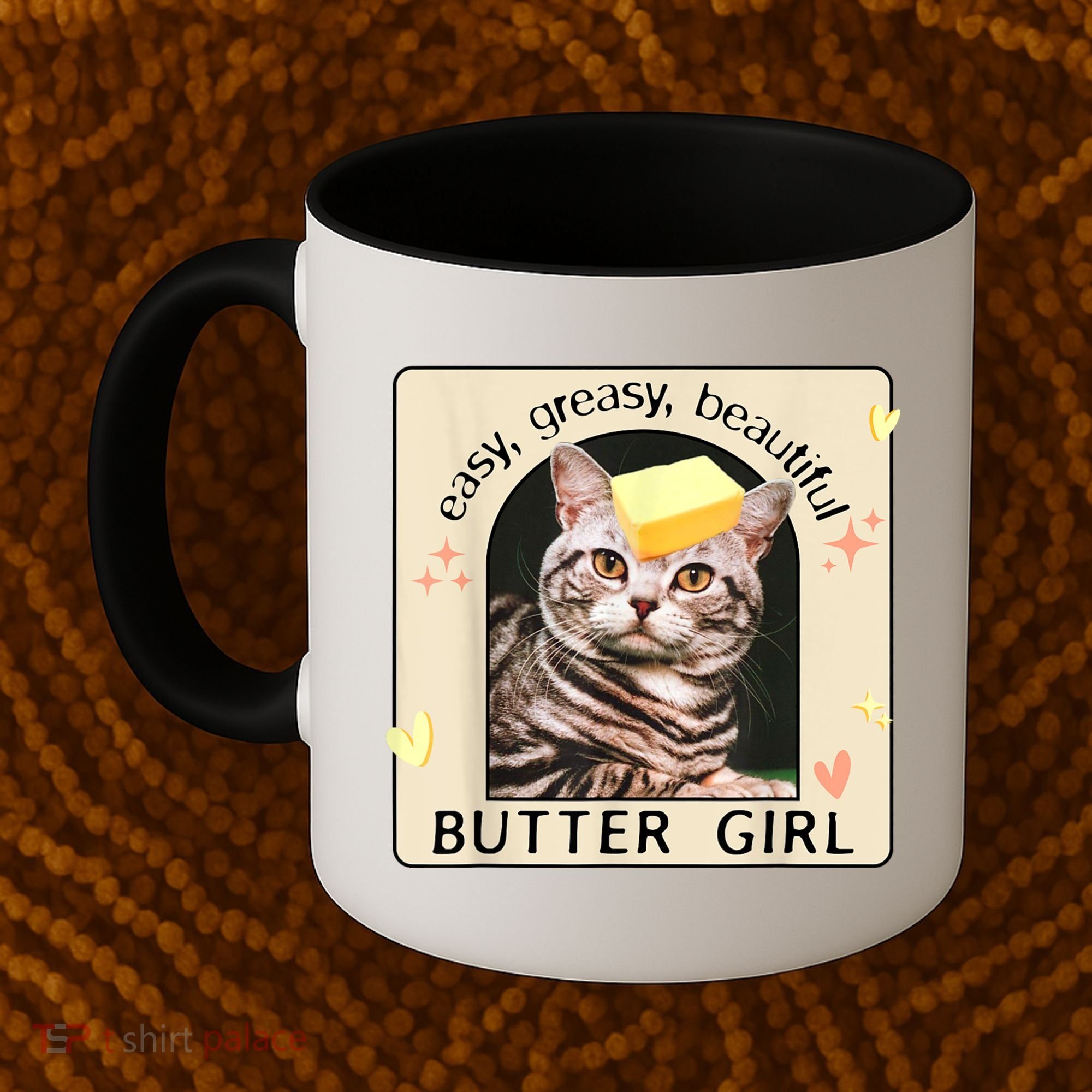 Easy Greasy Beautiful Butter Girl Cat Graphic Coffee Mug