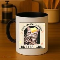 Easy Greasy Beautiful Butter Girl Cat Graphic Coffee Mug thumb 4