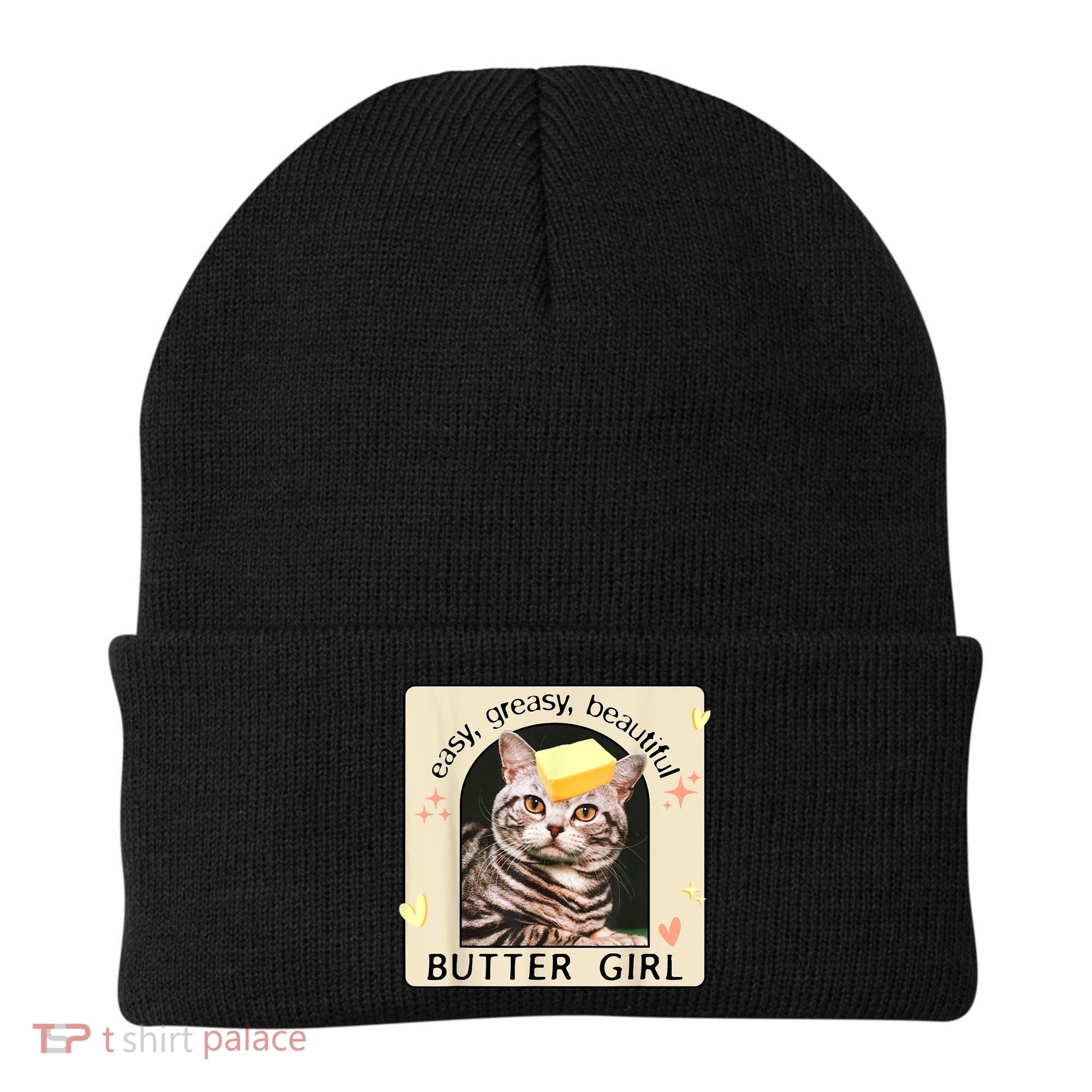 Easy Greasy Beautiful Butter Girl Cat Graphic Beanie