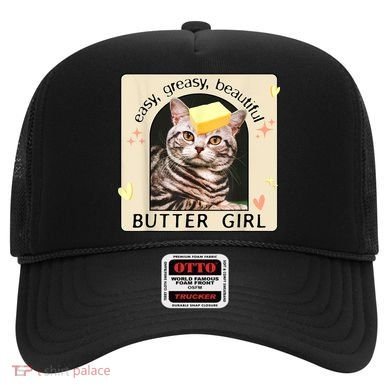 Easy Greasy Beautiful Butter Girl Cat Graphic Hat